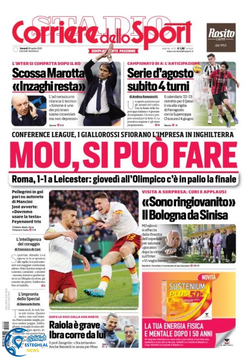 روزنامه ورزشی کوریره دلو اسپورت جمعه 9 اردیبهشت 1401