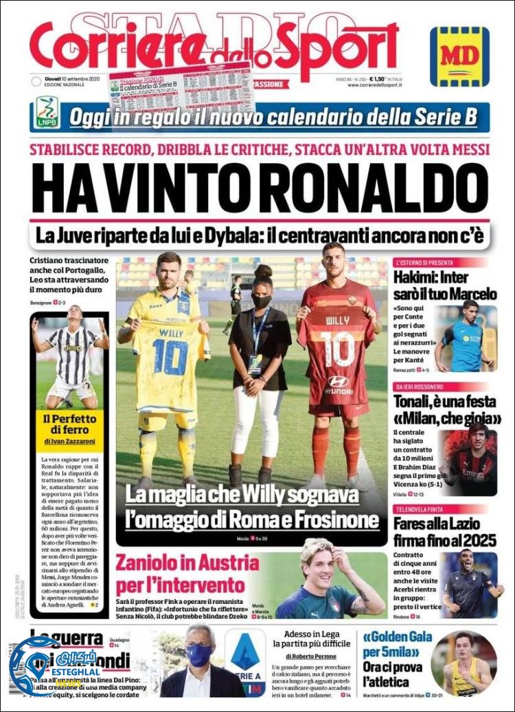 روزنامه ورزشی کوریره دلو اسپورت پنجشنبه 20 شهریور 1399