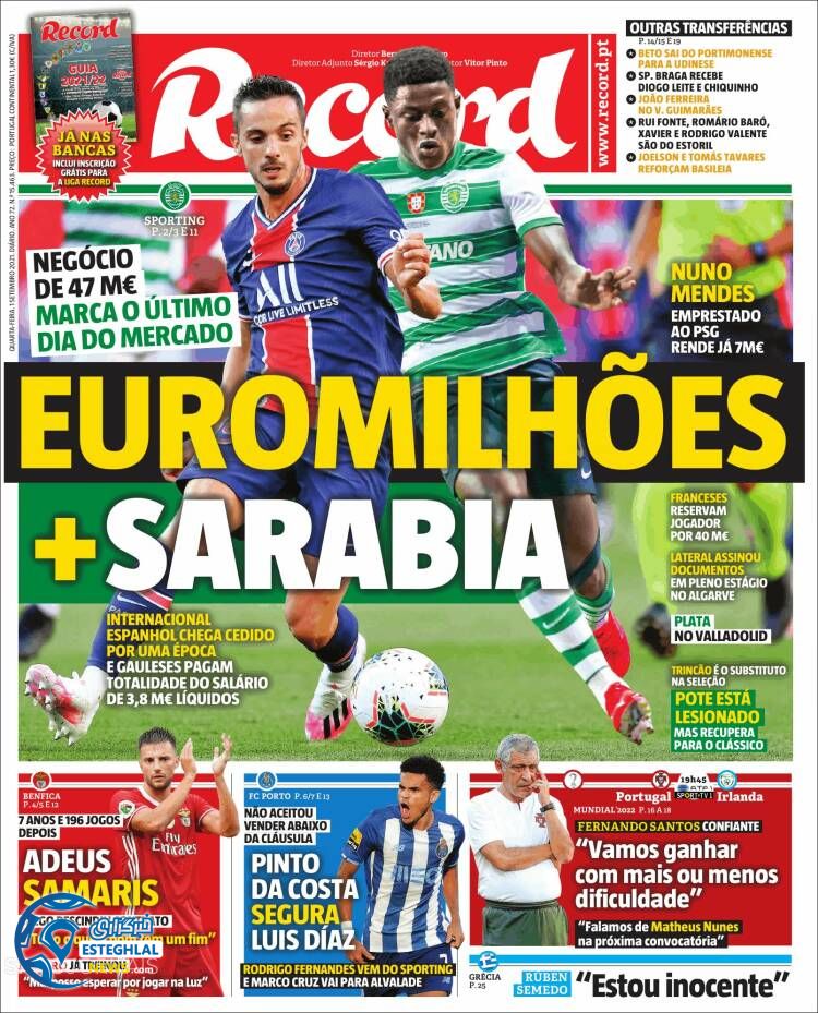 روزنامه ورزشی رکورد چهارشنبه 10 شهریور 1400