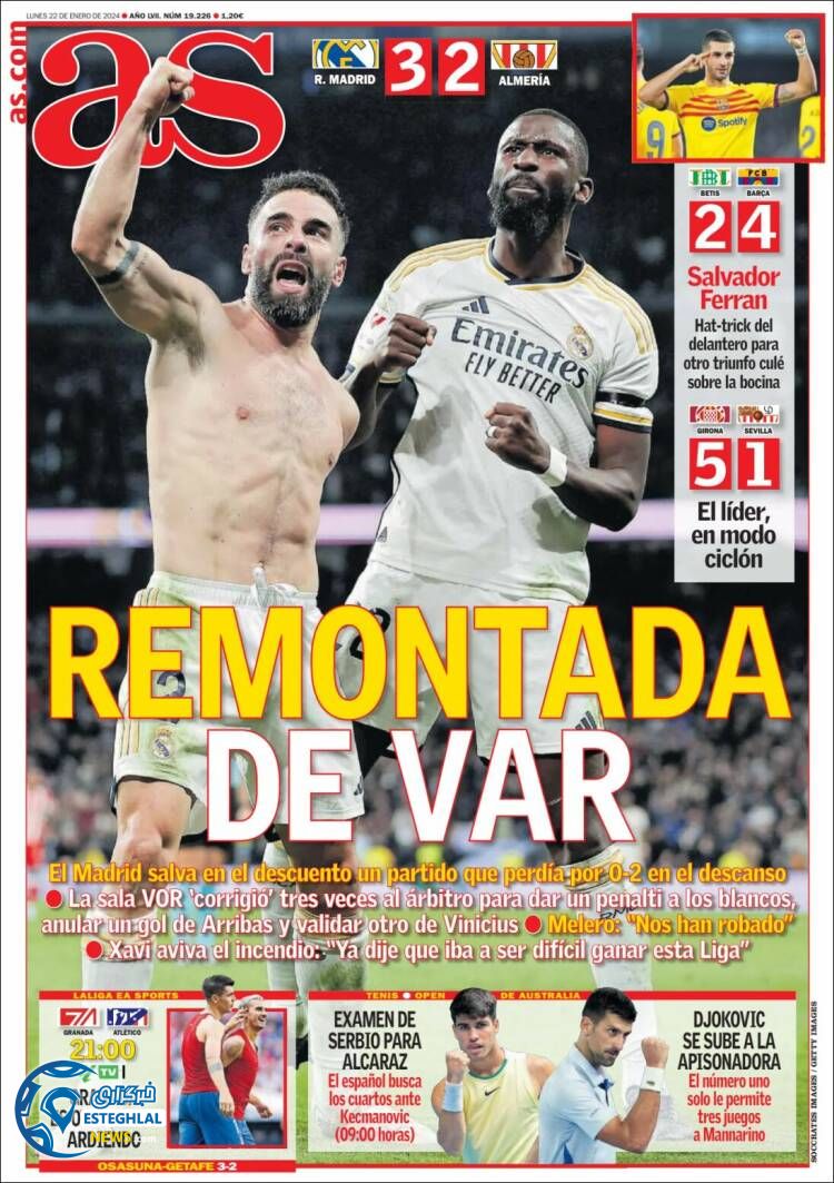 روزنامه ورزشی آ اس دوشنبه 2 بهمن 1402 