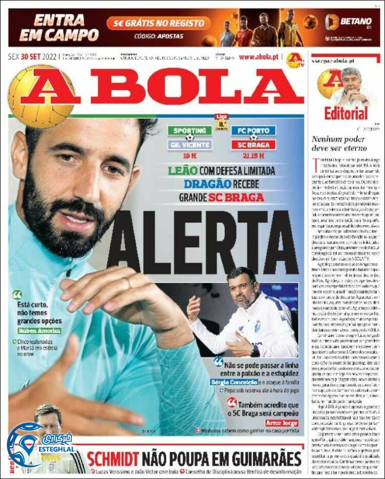 روزنامه ورزشی آبولا جمعه 8 مهر 1401 