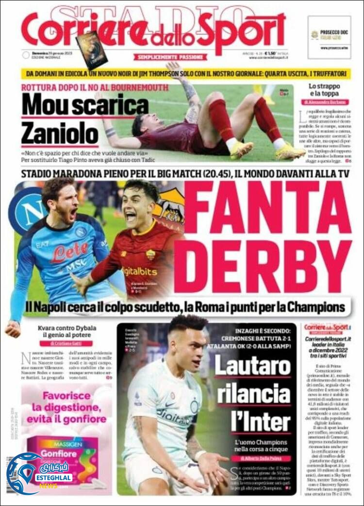 روزنامه ورزشی کوریره دلو اسپورت  یکشنبه 9 بهمن 1401  