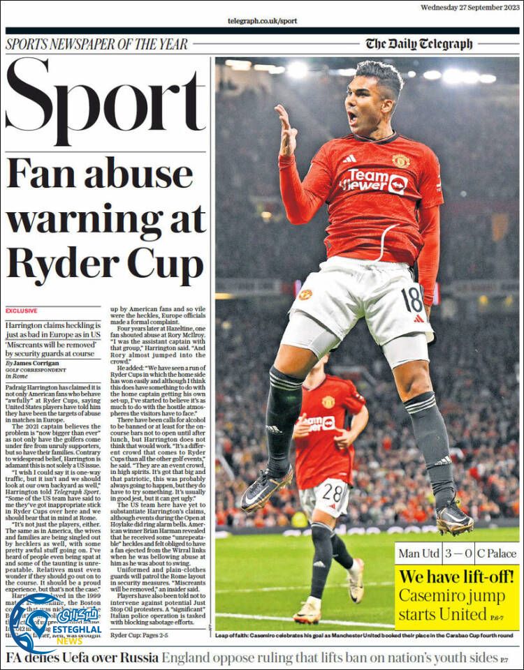 روزنامه  ورزشی تلگراف اسپورت چهارشنبه 5 مهر 1402  