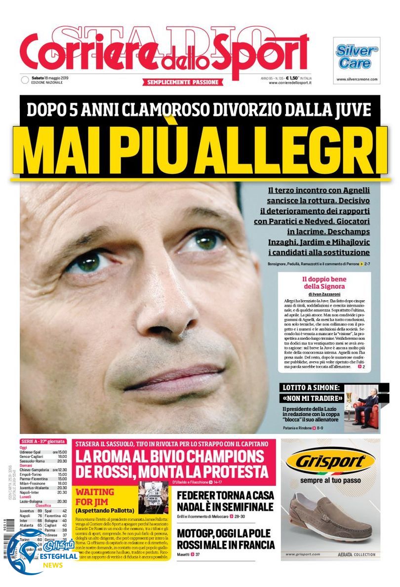 روزنامه ورزشی کوریره دلو اسپورت شنبه 28 اردیبهشت 1398