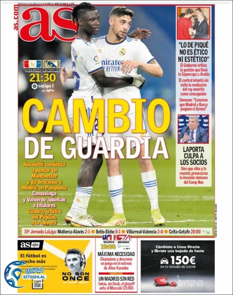 روزنامه ورزشی آ اس چهارشنبه 31 فروردین 1401