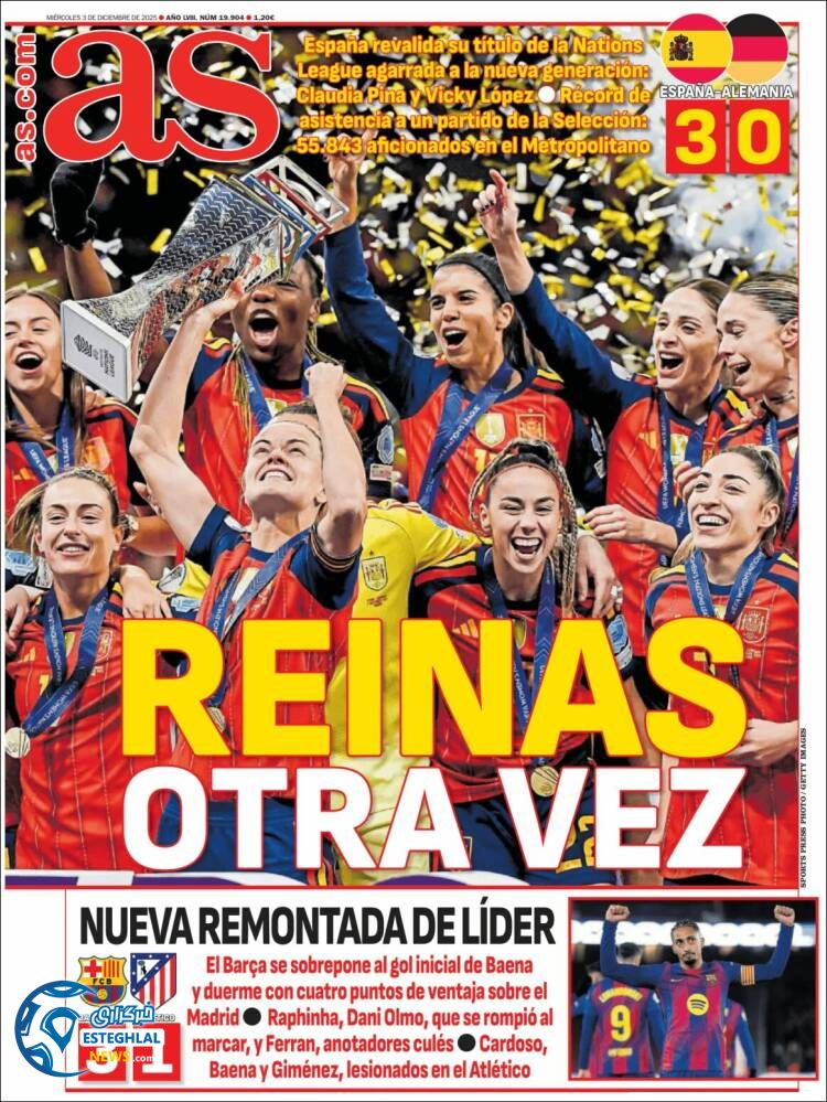 روزنامه  ورزشی آ اس  چهارشنبه 12 آذر 1404  