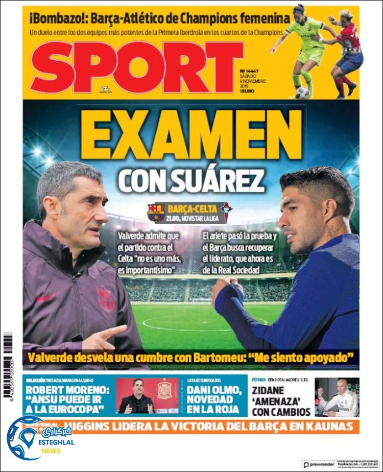 روزنامه ورزشی اسپورت شنبه 18 آبان 1398