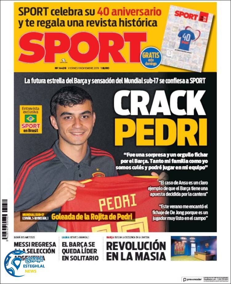 روزنامه ورزشی اسپورت جمعه 10 آبان 1398