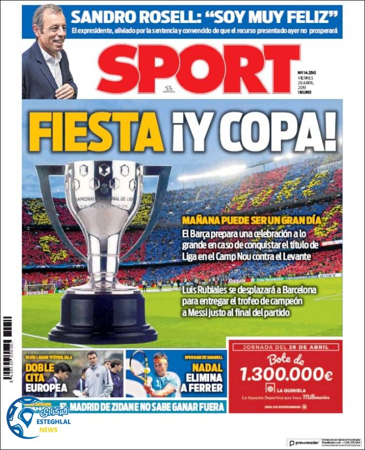 روزنامه ورزشی اسپورت جمعه 6 اردیبهشت 1398