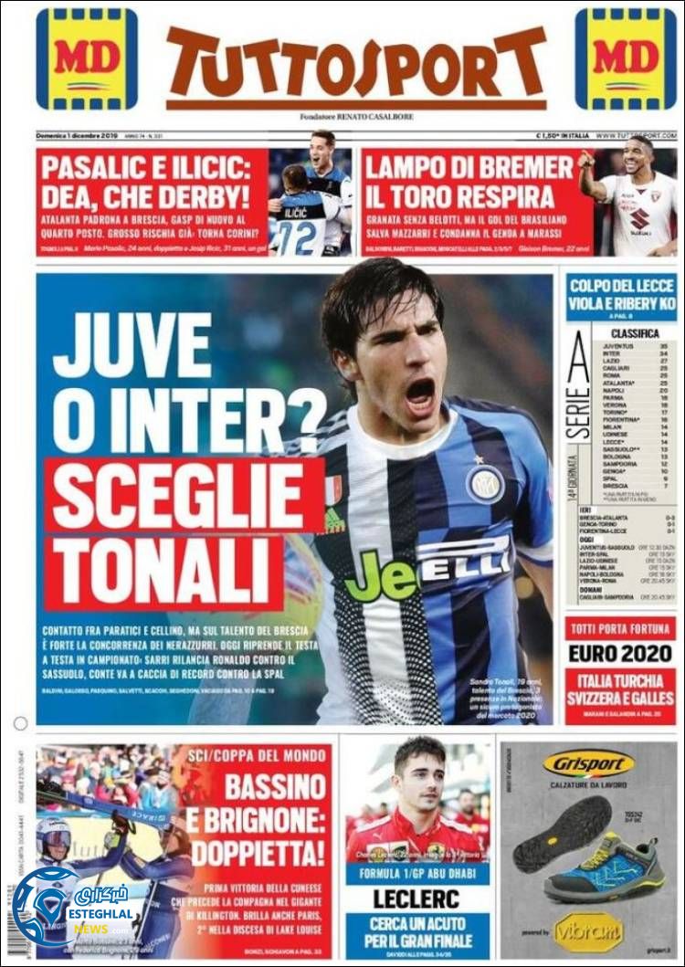 روزنامه ورزشی توتو اسپورت یکشنبه 10 آذر 1398