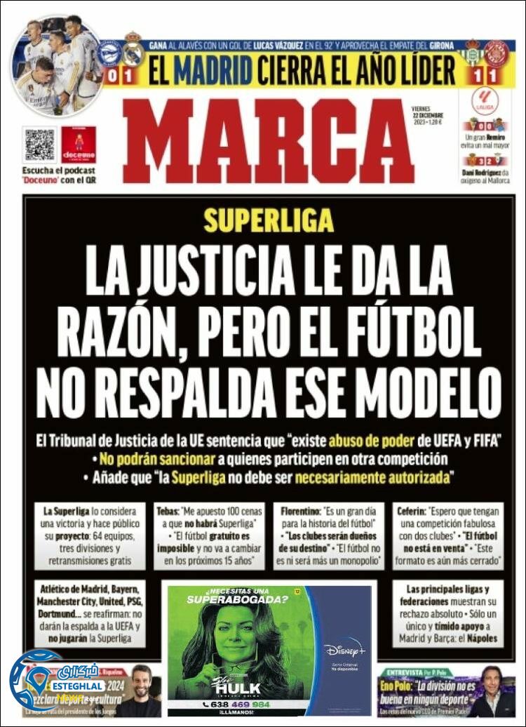 روزنامه ورزشی مارکا جمعه 1 دی 1402