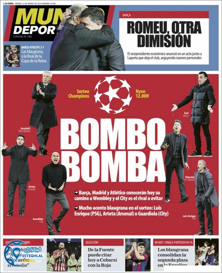 روزنامه ورزشی موندو دپورتیوو جمعه 25 اسفند 1402 