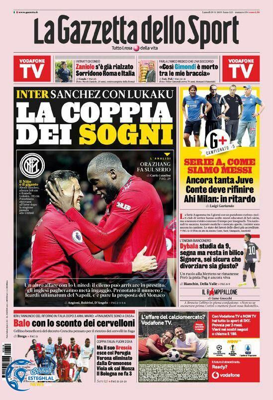 روزنامه ورزشی گاتزتا دلو اسپورت دوشنبه 28 مرداد 1398