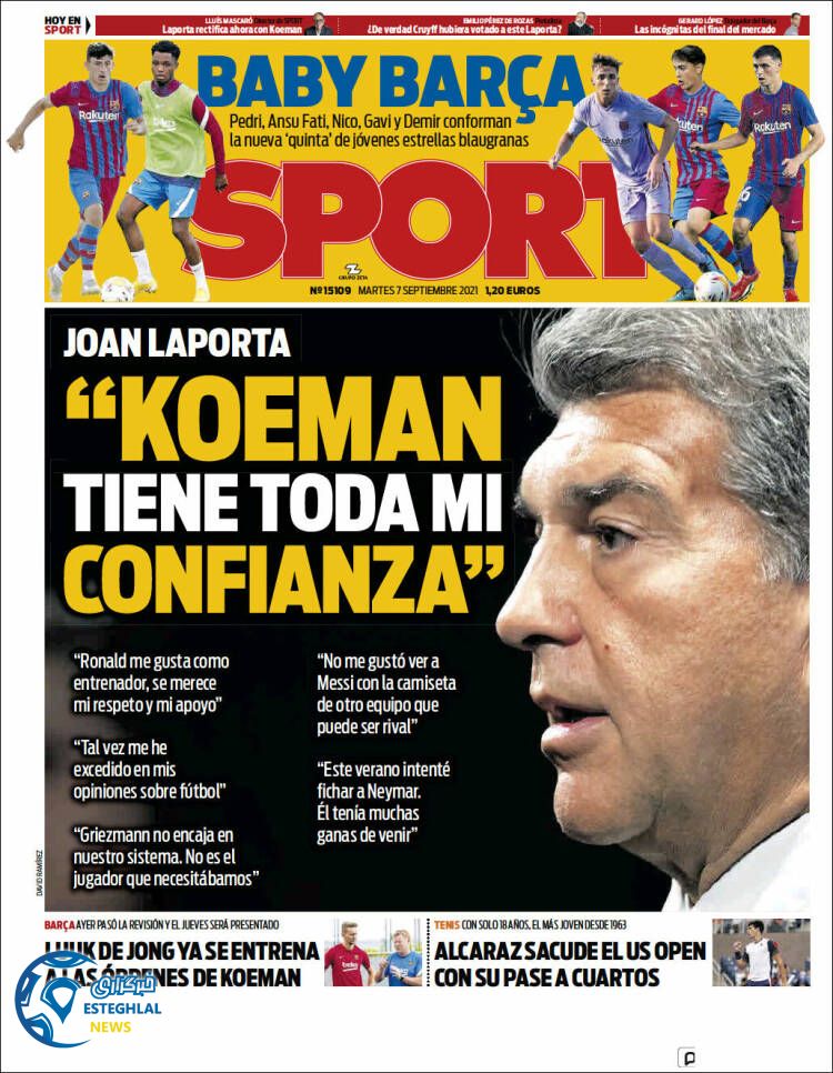 روزنامه ورزشی اسپورت سه شنبه 16 شهریور 1400