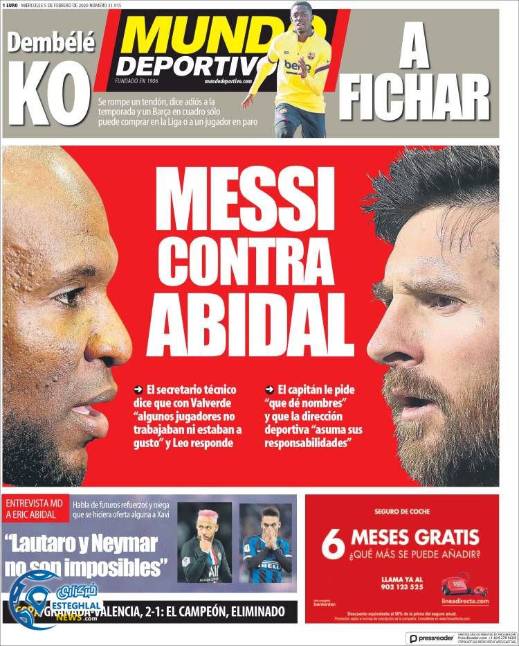 روزنامه ورزشی موندو دپورتیوو چهارشنبه 16 بهمن 1398