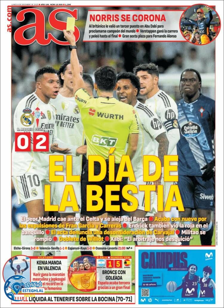 روزنامه  ورزشی آ اس  دوشنبه 17 آذر 1404  