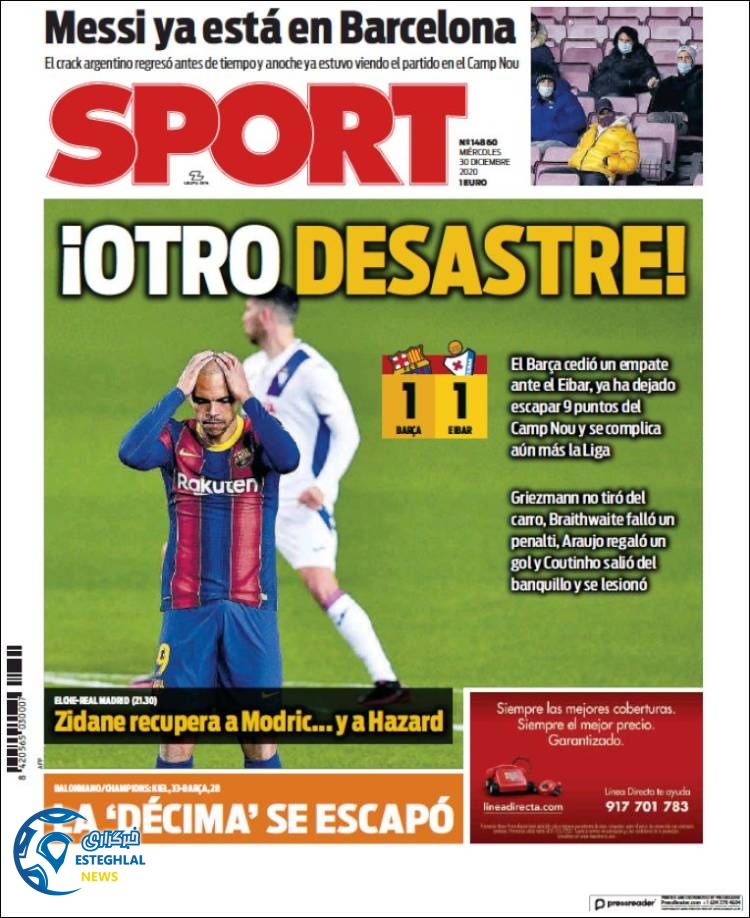 روزنامه ورزشی اسپورت چهارشنبه 10 دی 1399