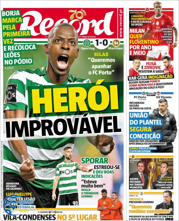 روزنامه ورزشی رکورد سه شنبه 8 بهمن 1398