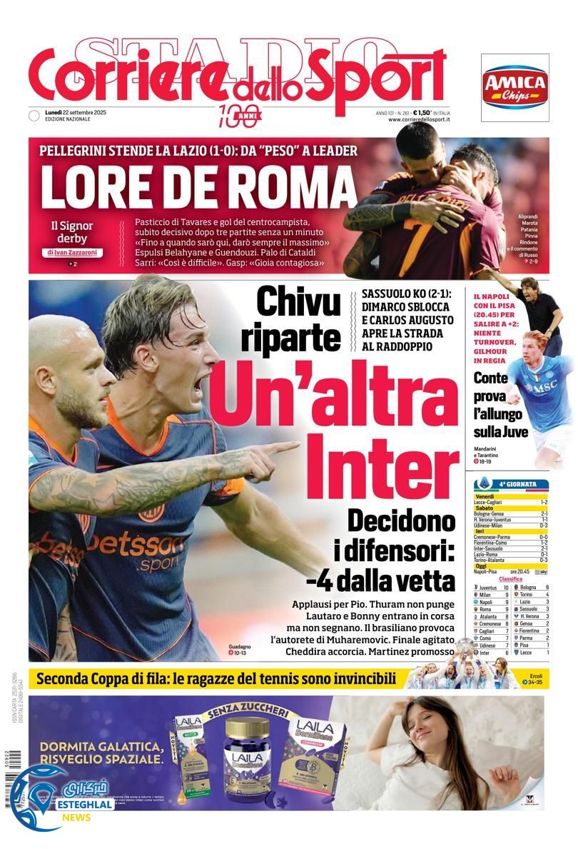 روزنامه ورزشی کوریره دلو اسپورت دوشنبه 31 شهریور 1404 