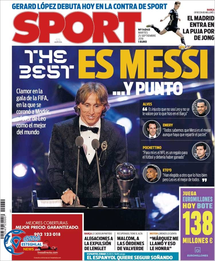 روزنامه ورزشی اسپورت سه شنبه 3 مهر 1397