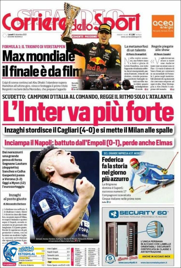 روزنامه ورزشی کوریره دلو اسپورت دوشنبه 22 آذر 1400