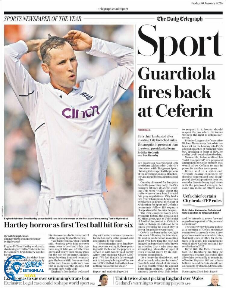 روزنامه ورزشی تلگراف اسپورت جمعه 6 بهمن 1402 