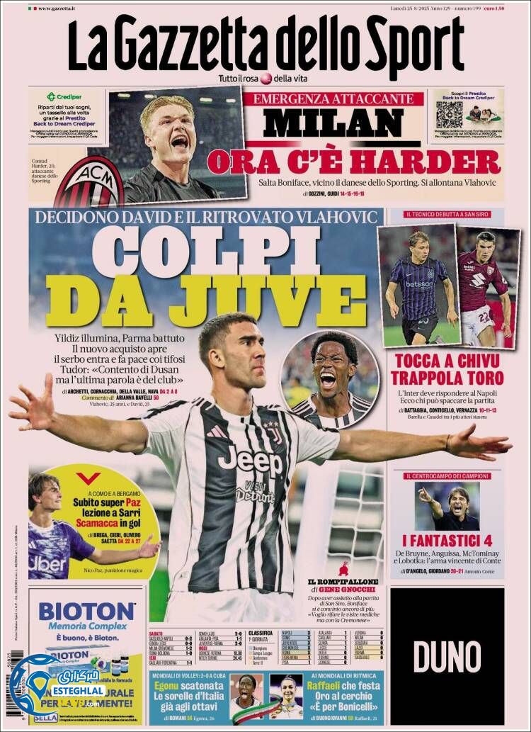 روزنامه  ورزشی گاتزتا دلو اسپورت دوشنبه 3 شهریور 1404  