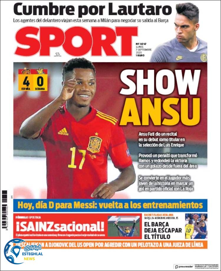 روزنامه ورزشی اسپورت دوشنبه 17 شهریور 1399