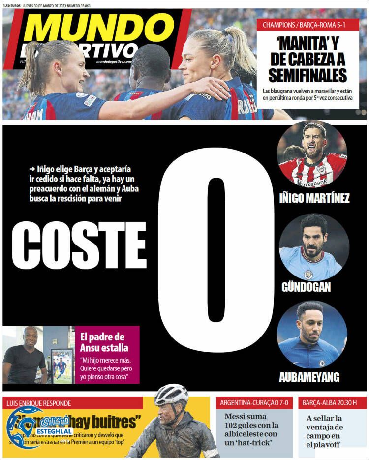 روزنامه ورزشی موندو دپورتیوو پنجشنبه 10 فروردین 1402 