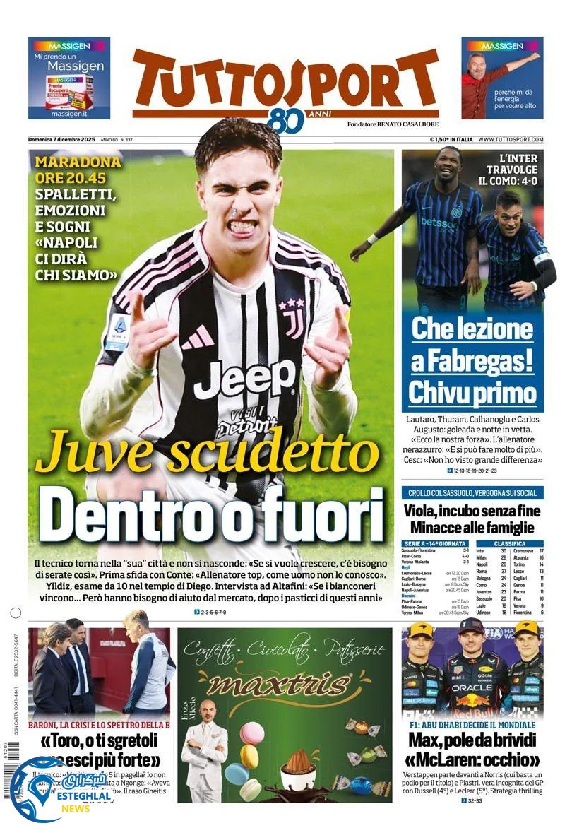 روزنامه  ورزشی توتو اسپورت یکشنبه 16 آذر 1404 