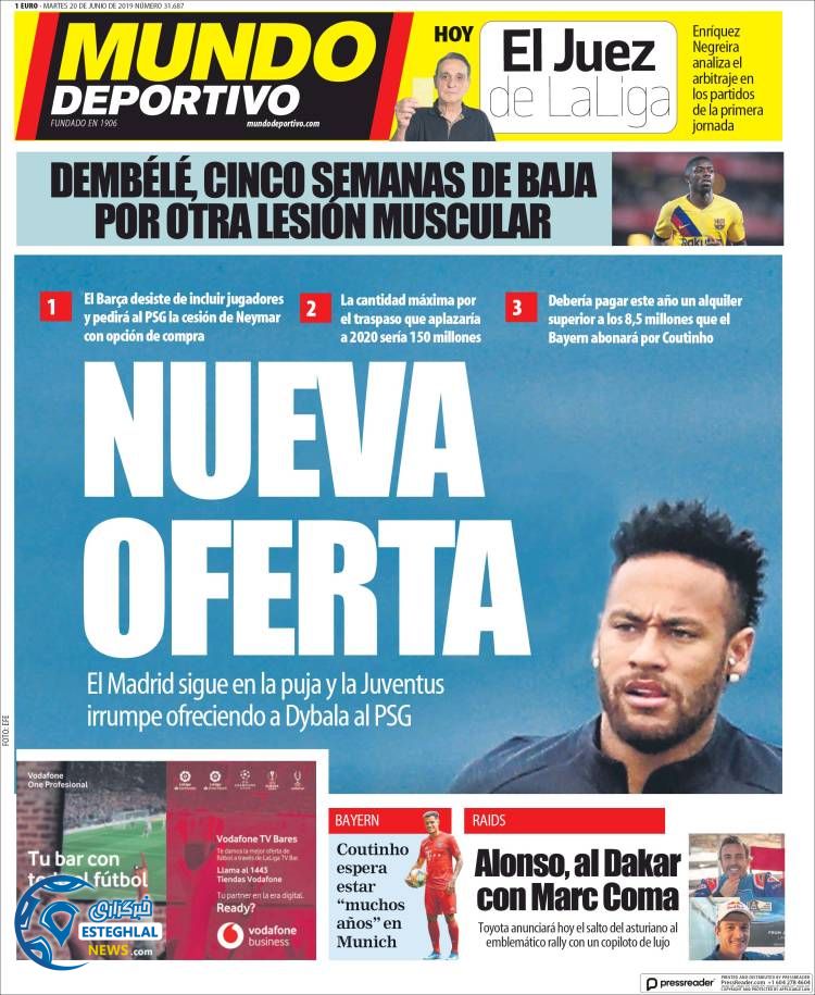 روزنامه ورزشی موندو دپورتیوو سه شنبه 29 مرداد 1398