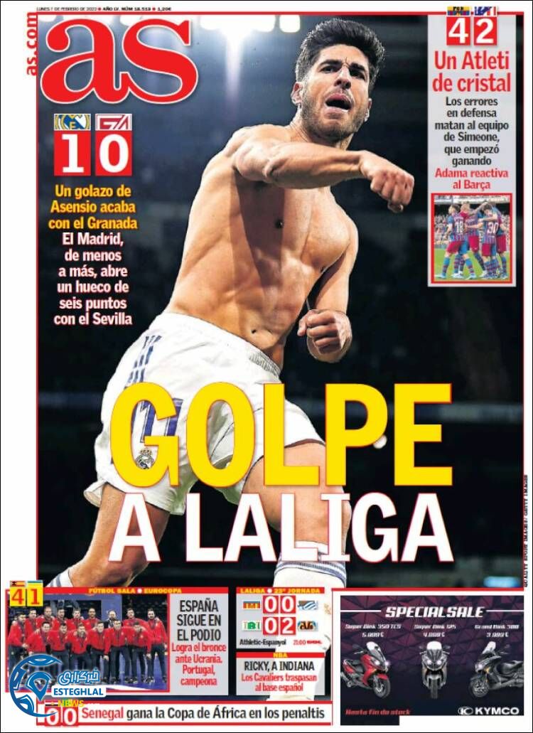 روزنامه ورزشی آ اس دوشنبه 18 بهمن 1400