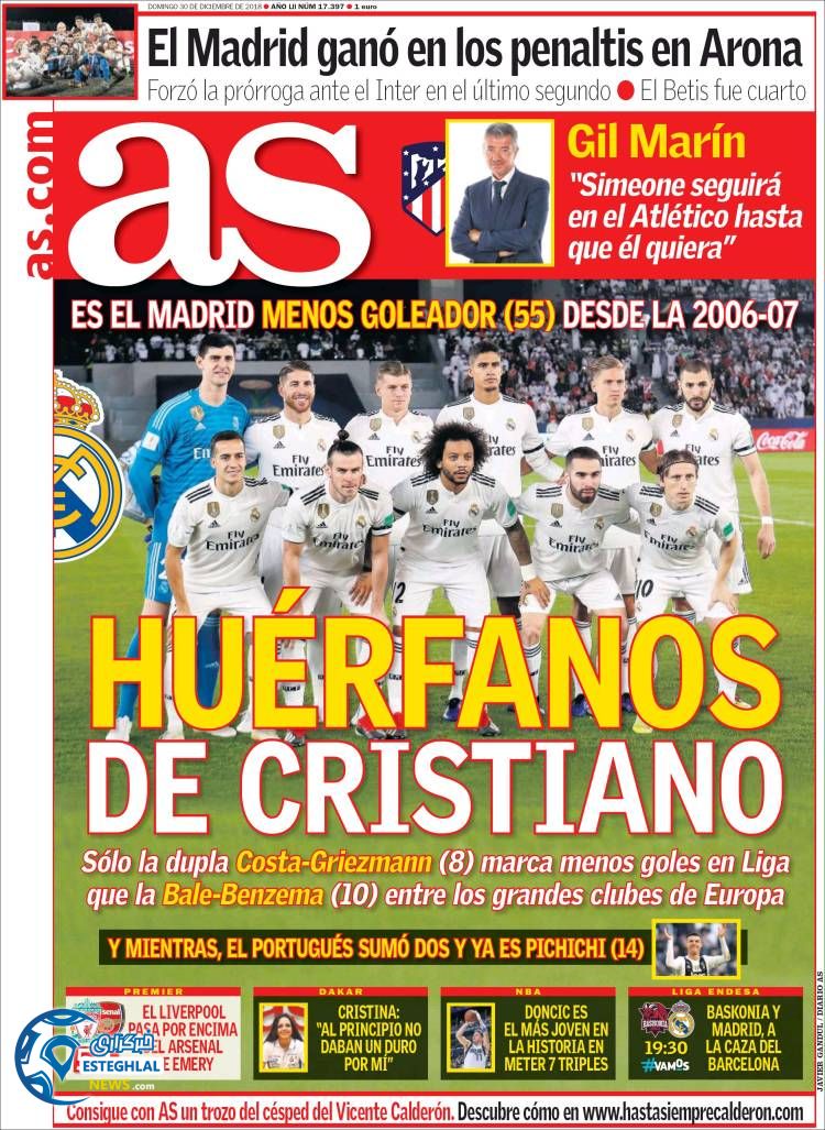 روزنامه ورزشی آ اس یکشنبه 9 دی 1397