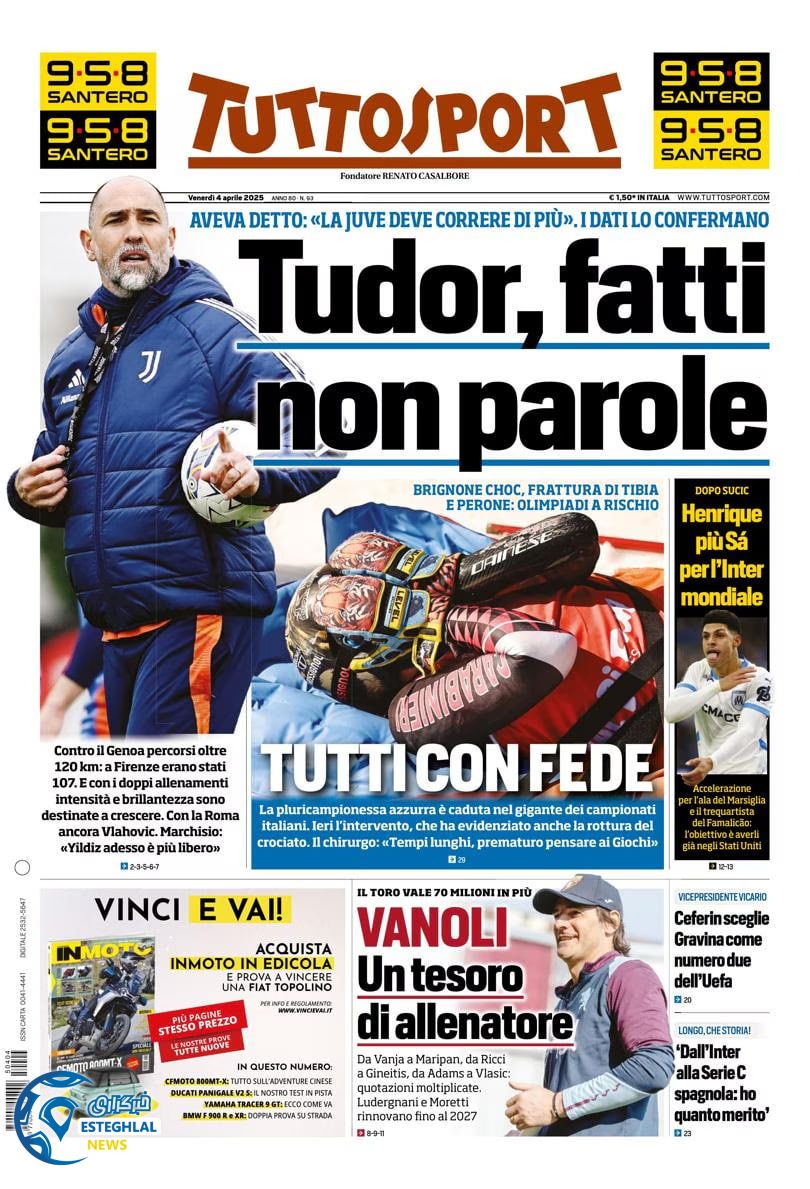 روزنامه ورزشی توتو اسپورت جمعه 15 فروردین 1404 