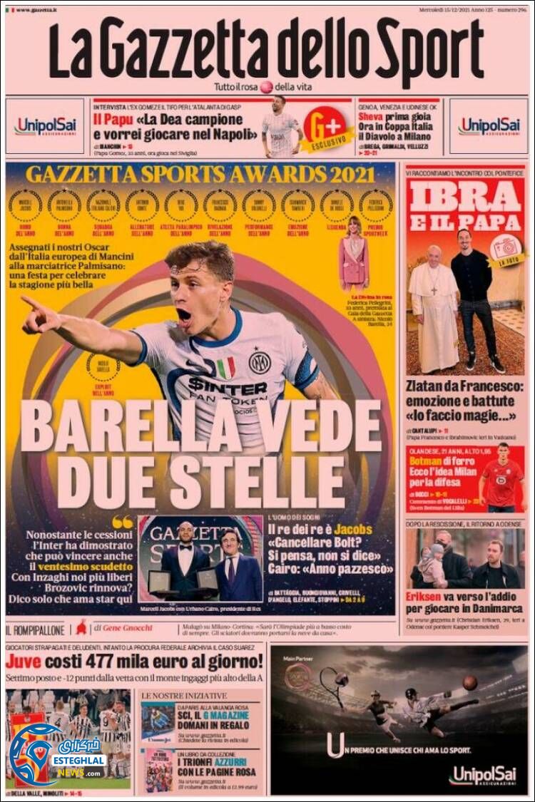 روزنامه ورزشی گاتزتا دلو اسپورت چهارشنبه 24 آذر 1400