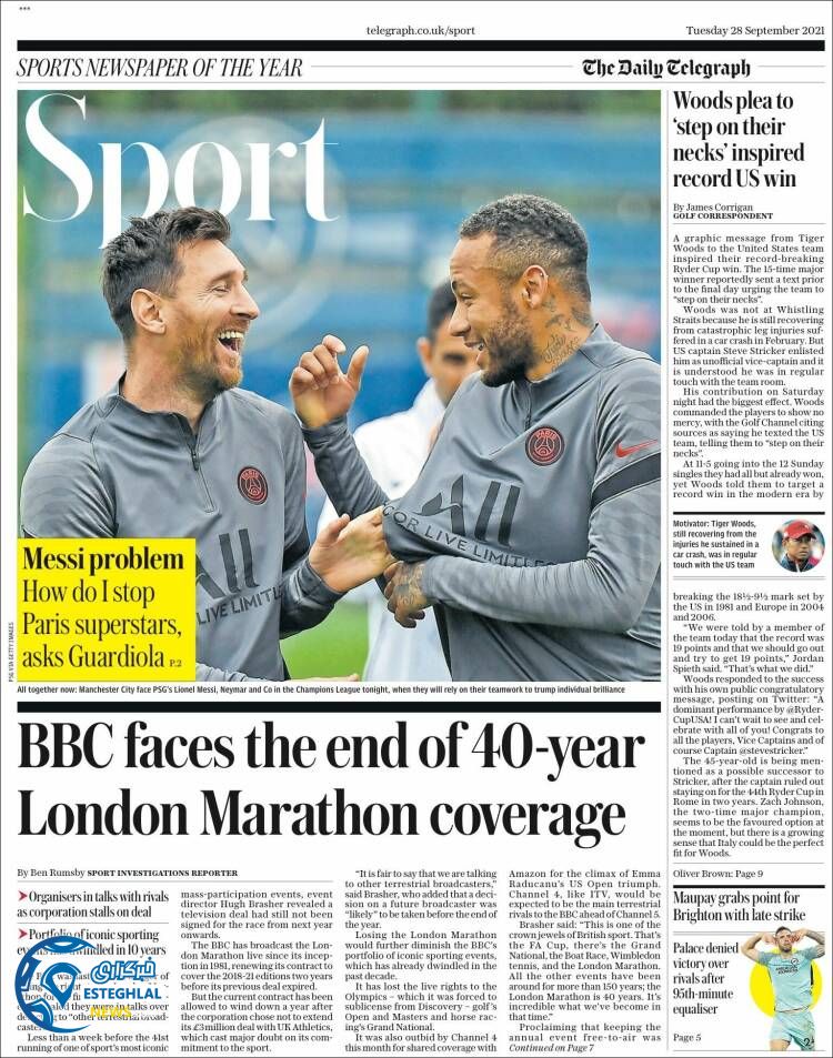 روزنامه ورزشی تلگراف اسپورت سه شنبه 6 مهر 1400