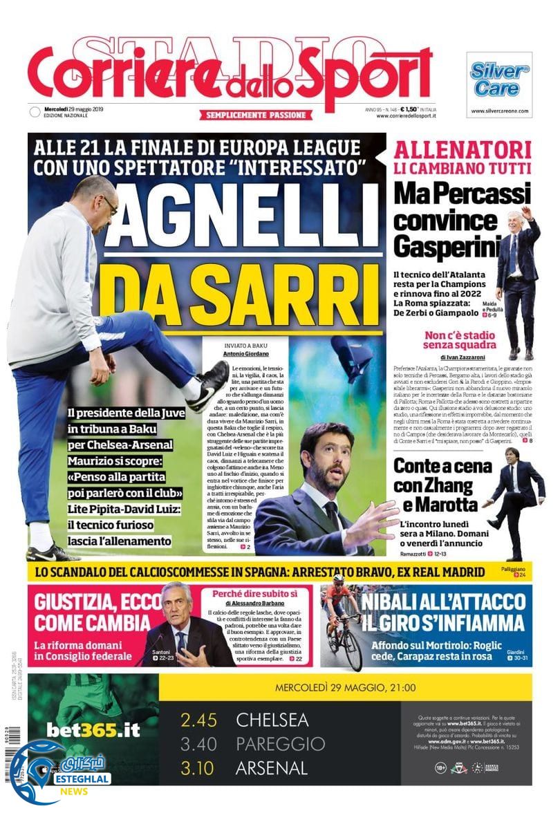 روزنامه ورزشی کوریره دلو اسپورت چهارشنبه 8 خرداد 1398