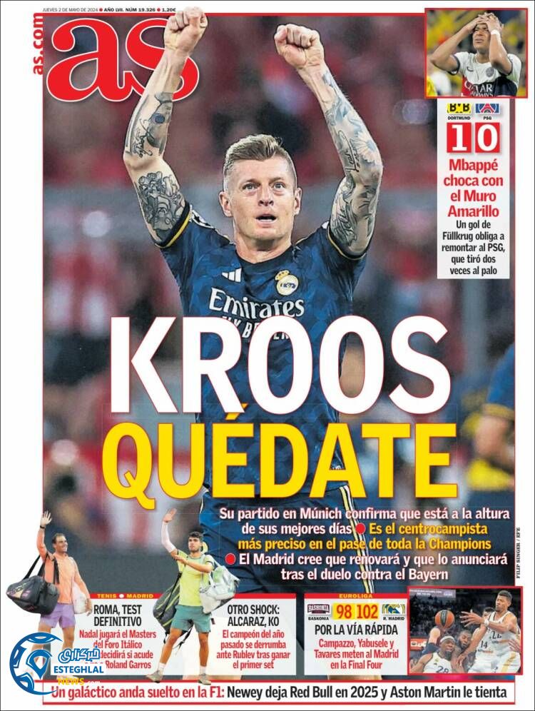 روزنامه  ورزشی آ اس پنجشنبه 13 اردیبهشت 1403 