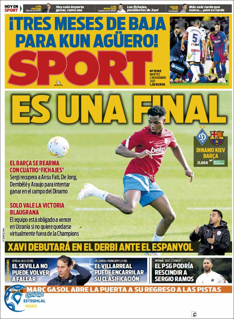 روزنامه ورزشی اسپورت سه شنبه 11 آبان 1400