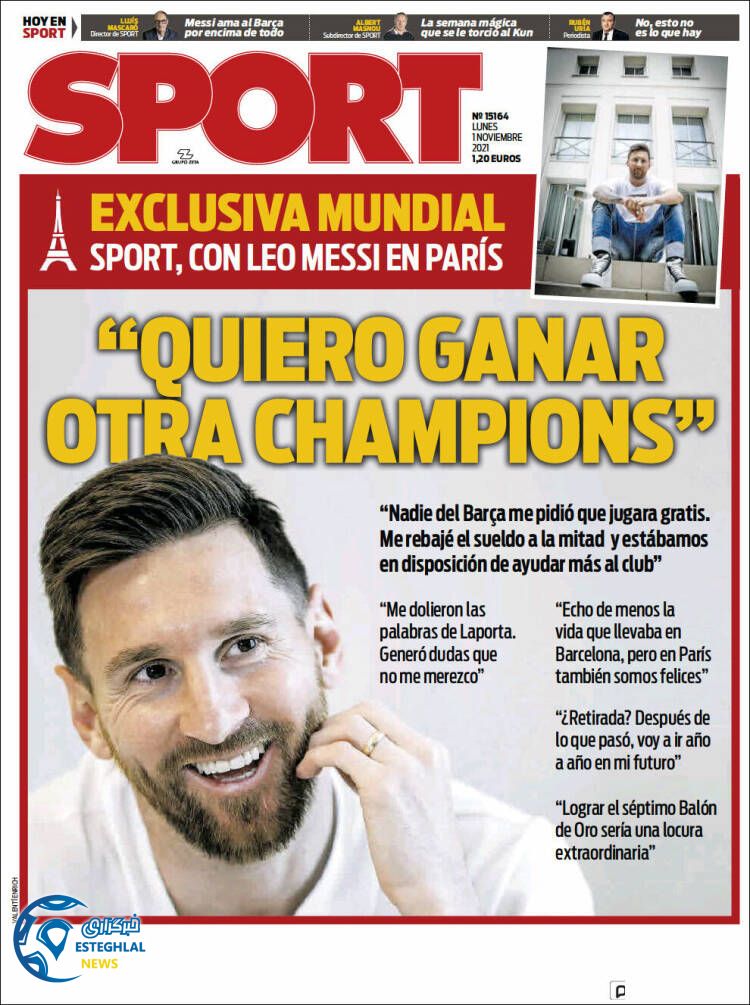 روزنامه ورزشی اسپورت دوشنبه 10 آبان 1400