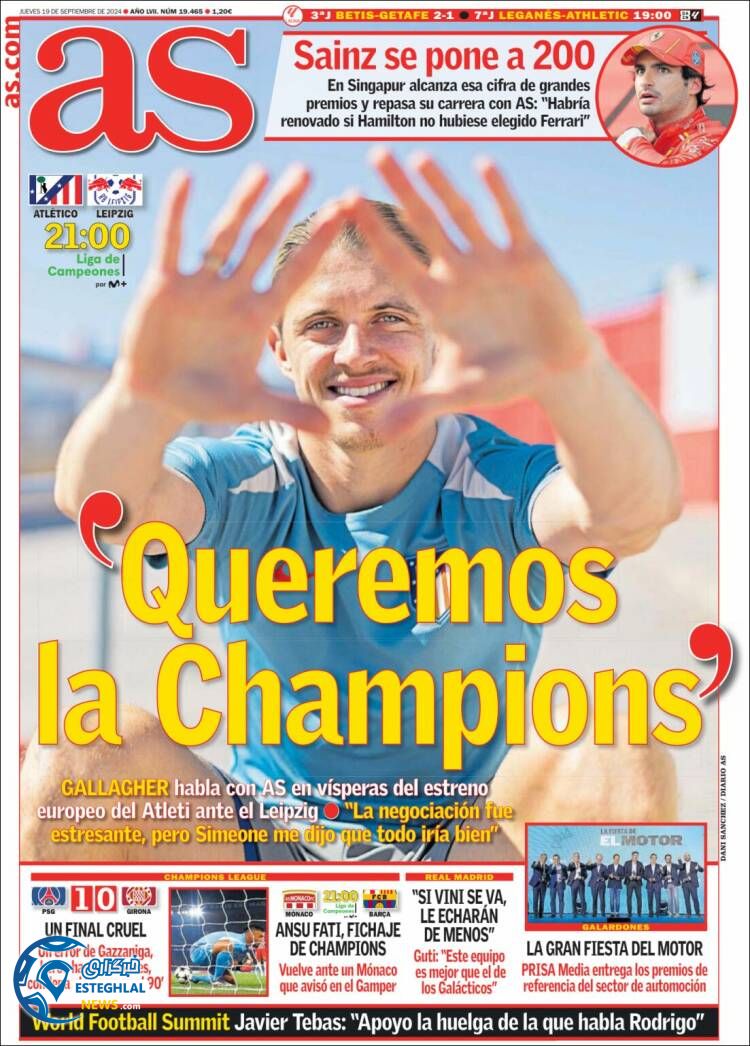 روزنامه  ورزشی آ اس پنجشنبه 29 شهریور 1403 