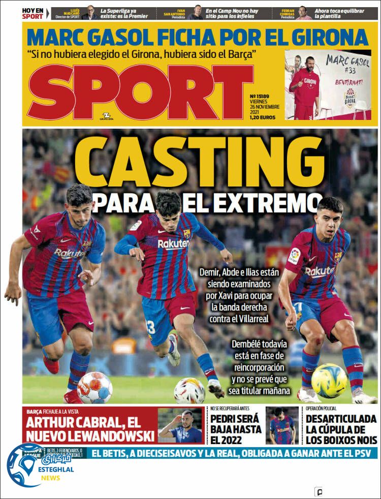 روزنامه ورزشی اسپورت جمعه 5 آذر 1400