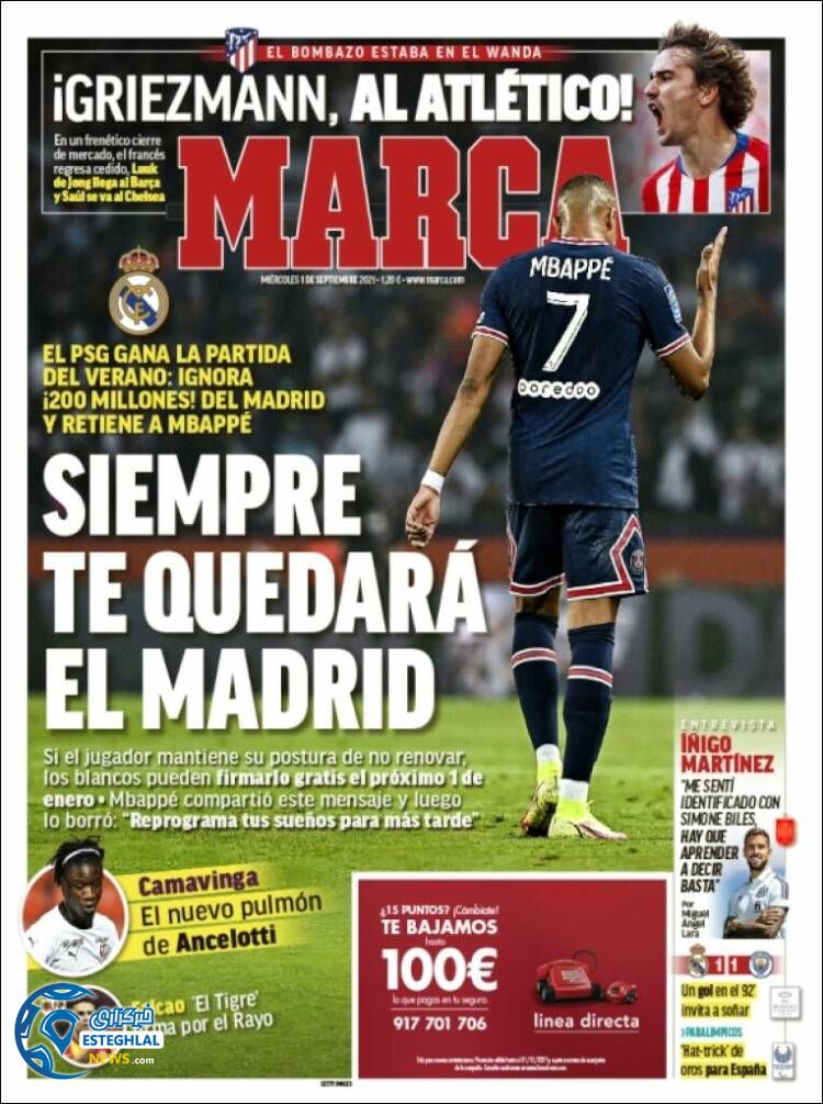 روزنامه ورزشی مارکا چهارشنبه 10 شهریور 1400