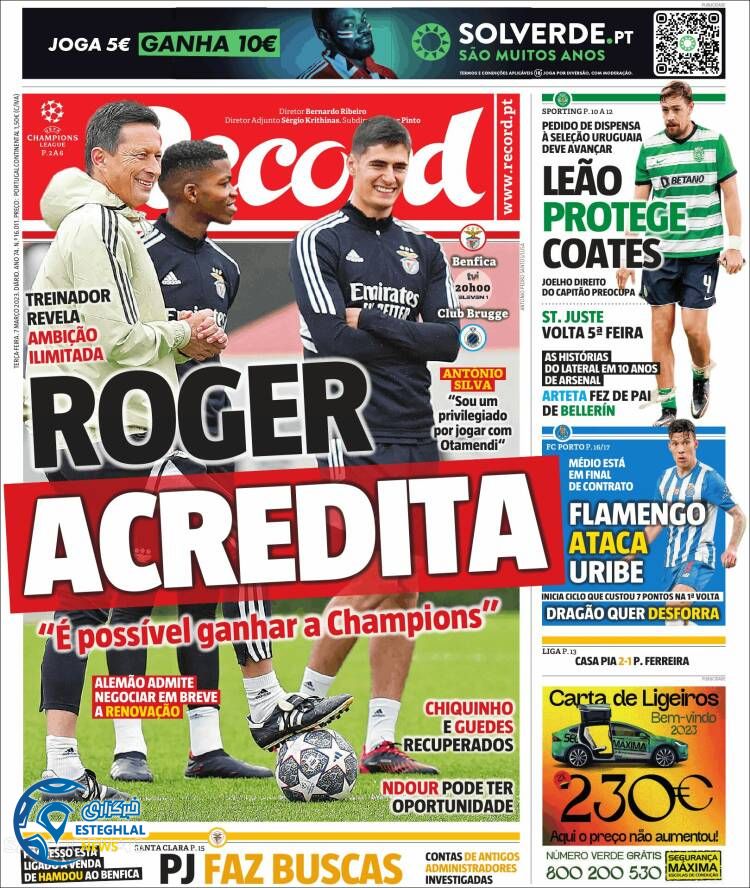 روزنامه ورزشی رکورد سه شنبه 16 اسفند 1401 