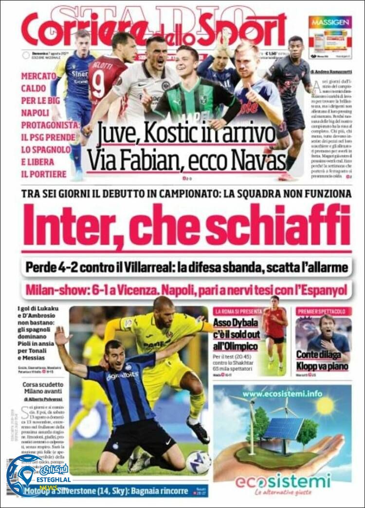 روزنامه ورزشی کوریره دلو اسپورت یکشنبه 16 مرداد 1401