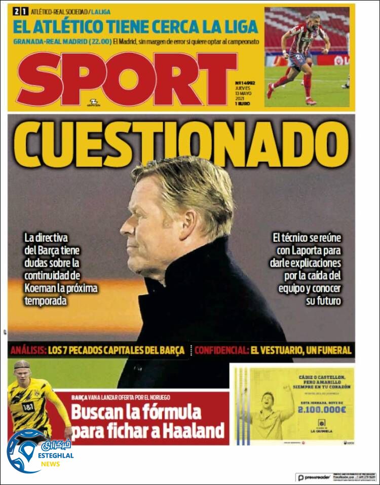 روزنامه ورزشی اسپورت پنجشنبه 23 اردیبهشت 1400