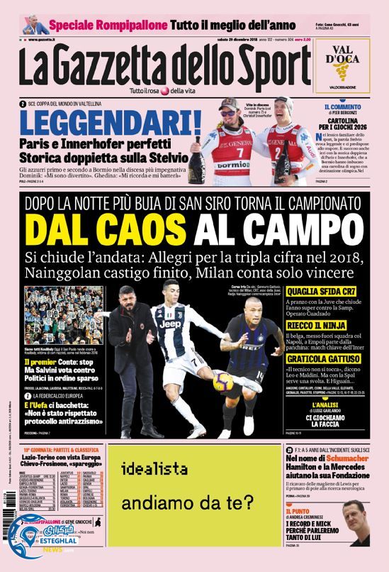 روزنامه ورزشی گاتزتا دلو اسپورت شنبه 8 دی 1397