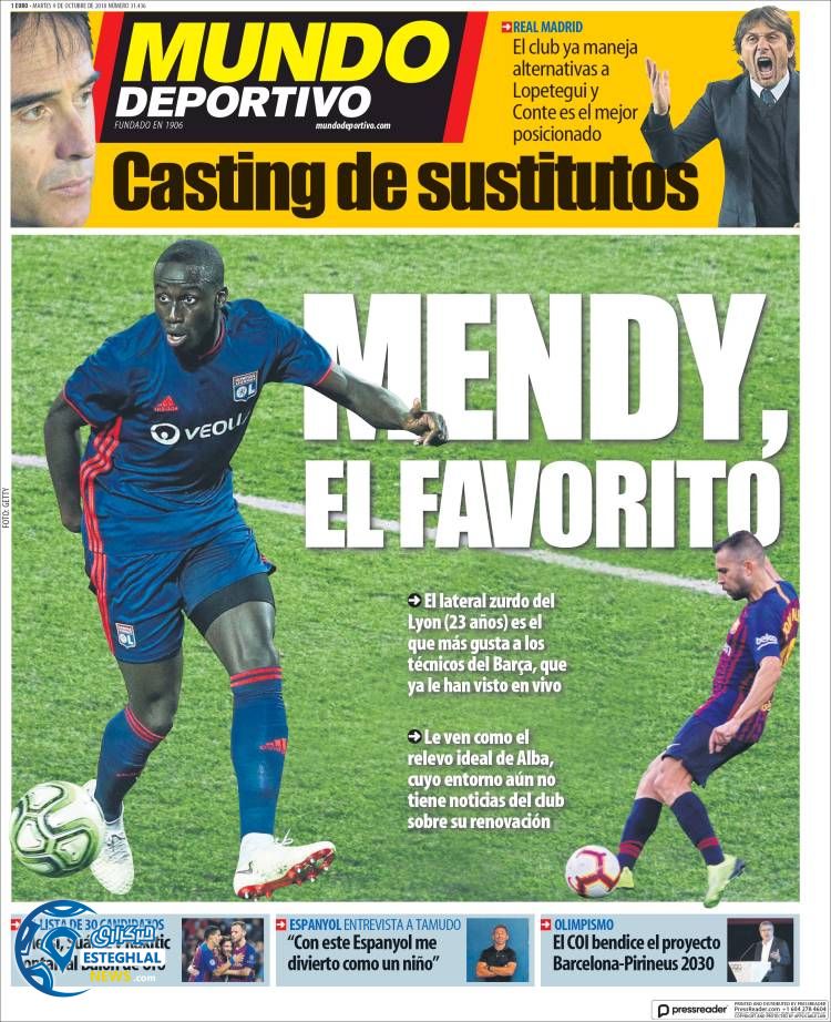 روزنامه ورزشی موندو دپورتیوو سه شنبه 17 مهر 1397