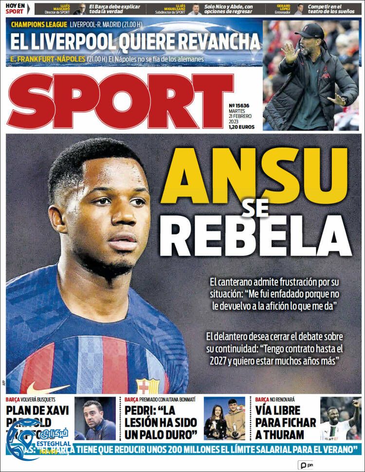 روزنامه ورزشی اسپورت سه شنبه 2 اسفند 1401 