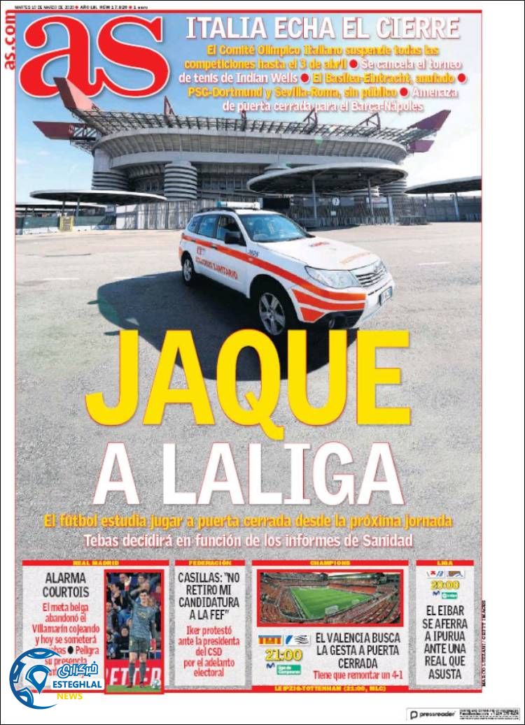 روزنامه ورزشی آاس سه شنبه 20 اسفند 1398